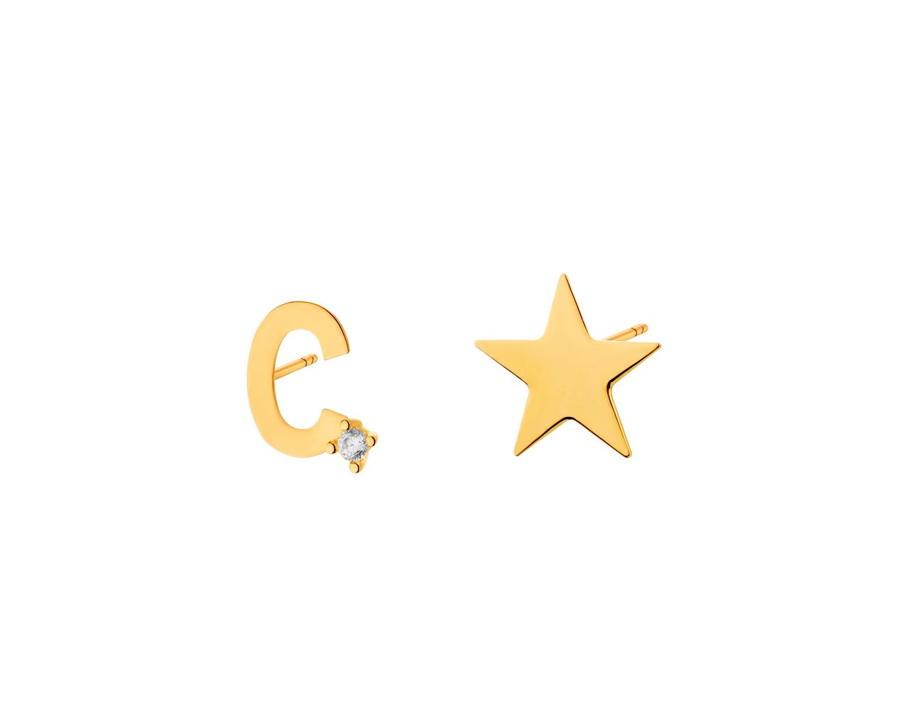 Złote kolczyki z cyrkonią - litera C, gwiazda