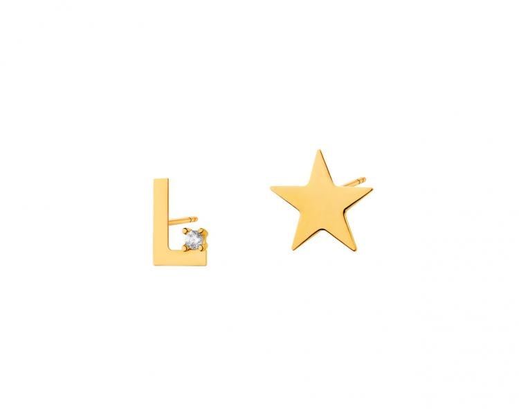 Złote kolczyki z cyrkonią - litera L, gwiazdy