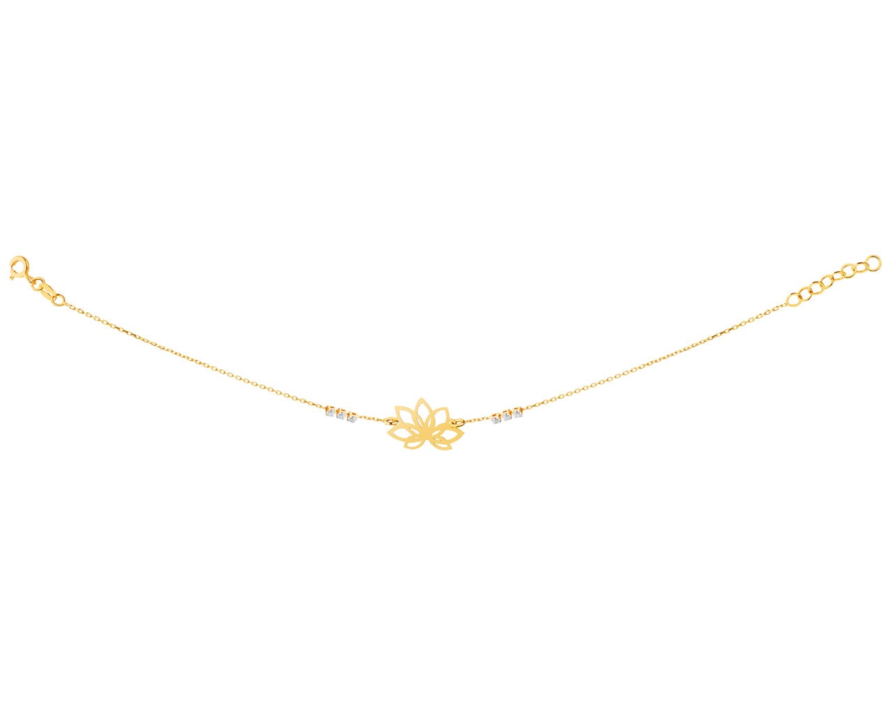 Złota bransoletka z cyrkoniami, ankier - kwiat lotosu