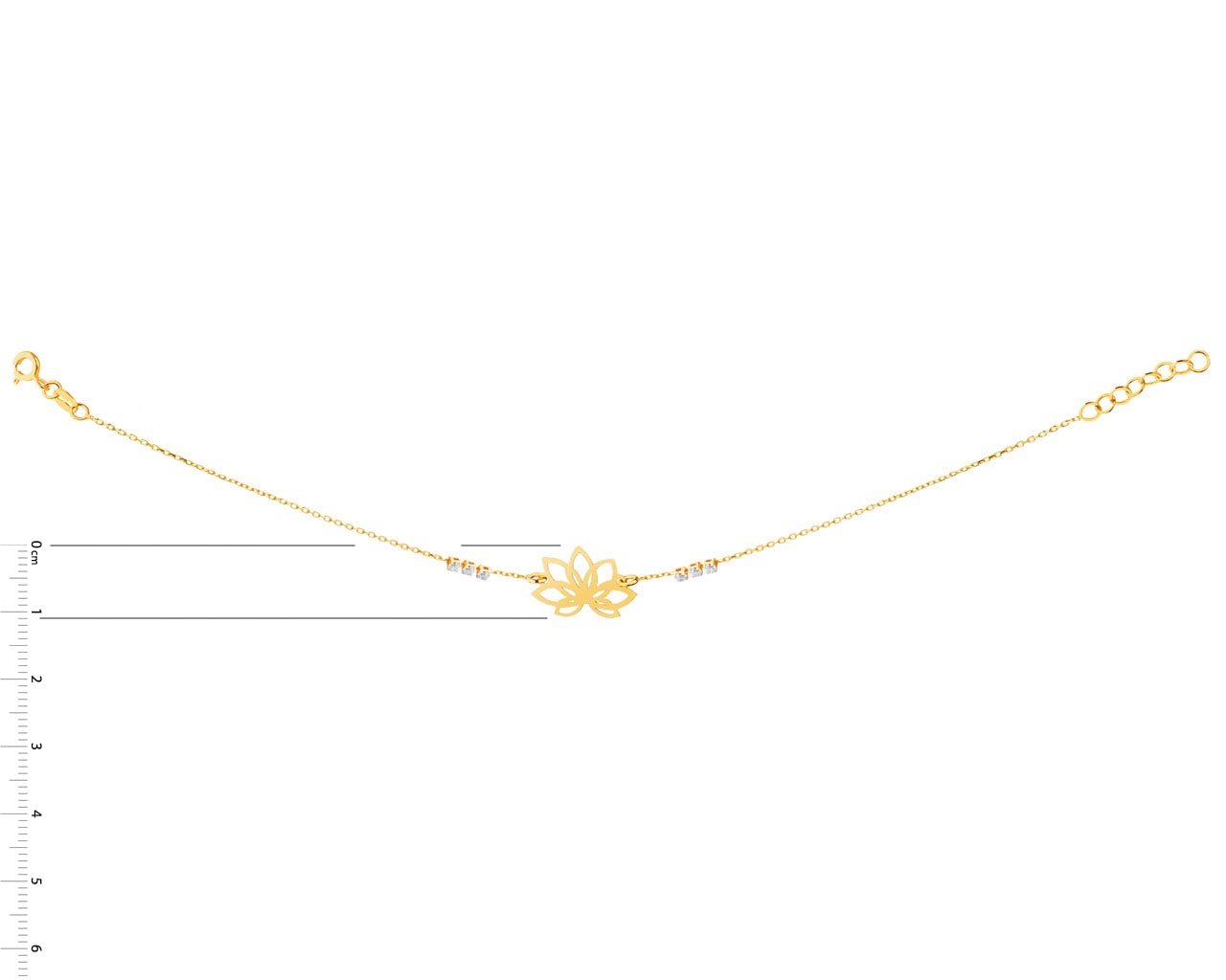 Złota bransoletka z cyrkoniami, ankier - kwiat lotosu