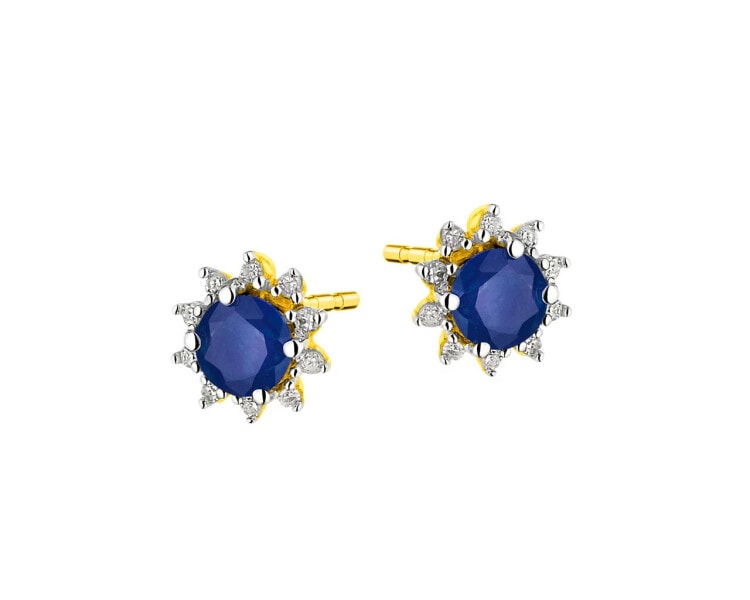 9 K Rhodium-Plated Yellow Gold Earrings with Diamonds - fineness 9 K