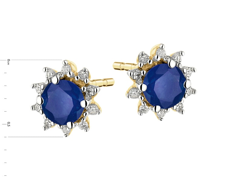 9 K Rhodium-Plated Yellow Gold Earrings with Diamonds - fineness 9 K