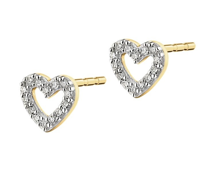 9 K Rhodium-Plated Yellow Gold Earrings with Diamonds - 0,04 ct - fineness 9 K