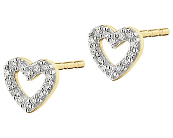 9 K Rhodium-Plated Yellow Gold Earrings with Diamonds - 0,04 ct - fineness 9 K