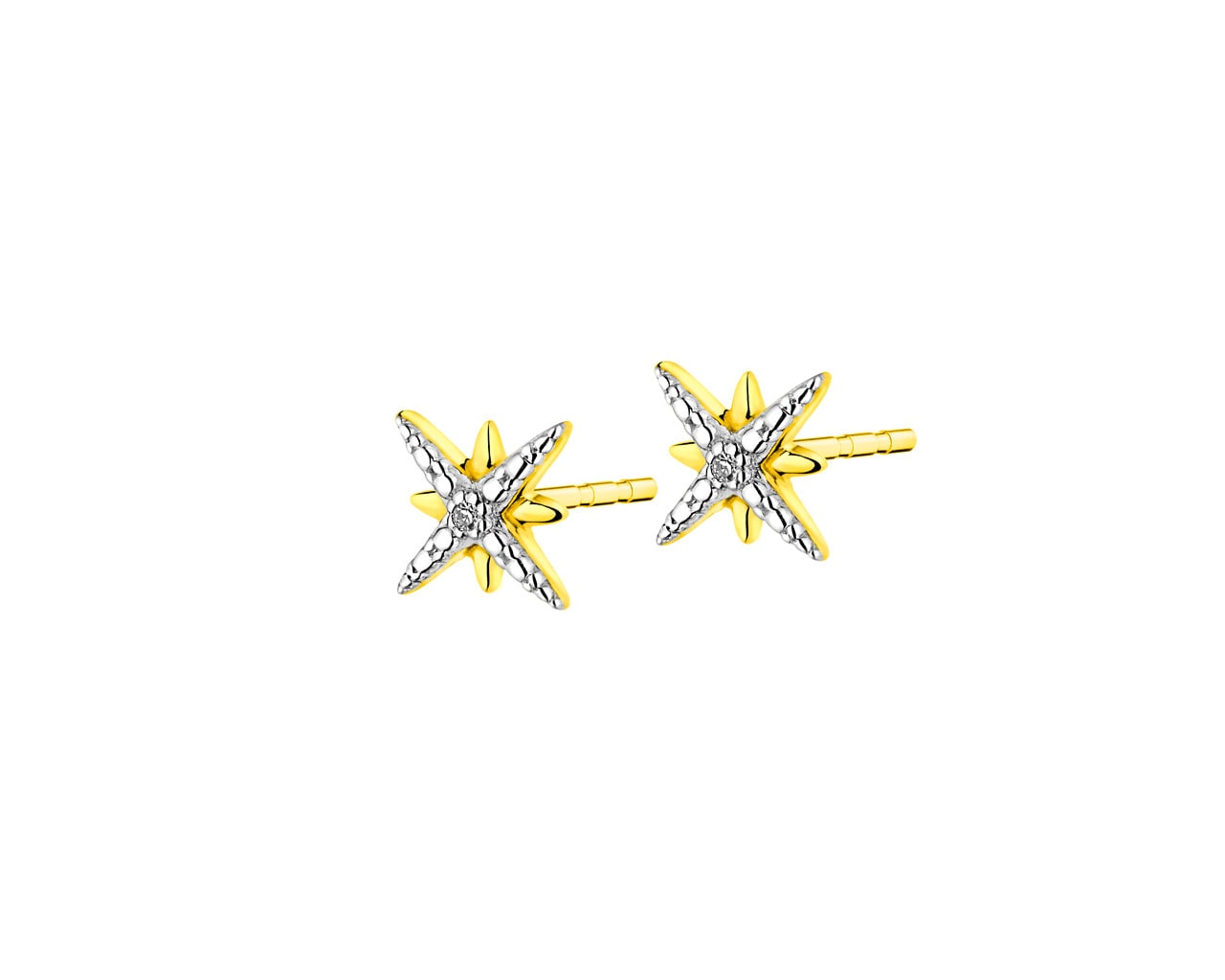 Kolczyki z żółtego złota z diamentami - gwiazdy 0,005 ct - próba 375