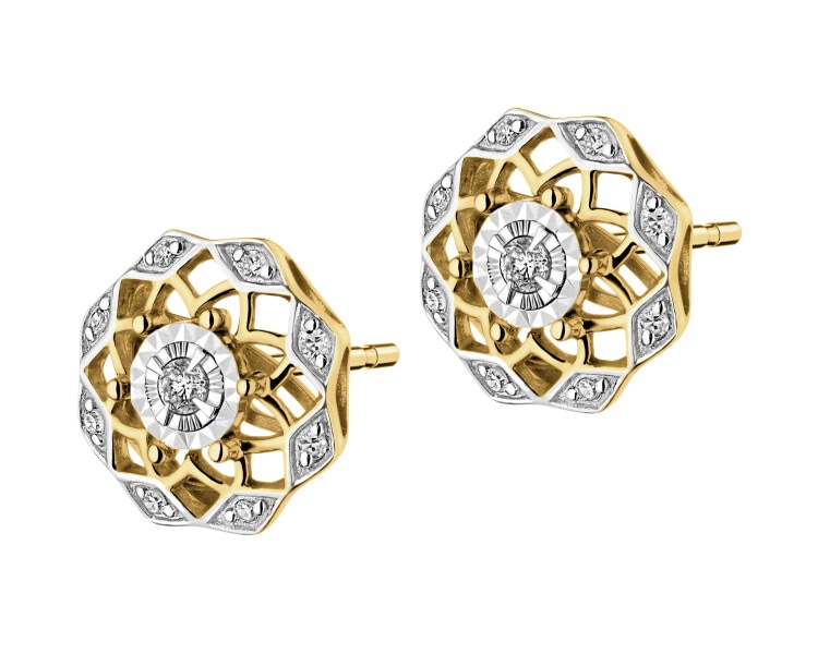 585 Yellow And White Gold Plated Earrings with Diamonds - 0,08 ct - fineness 585