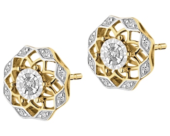 585 Yellow And White Gold Plated Earrings with Diamonds - 0,08 ct - fineness 585