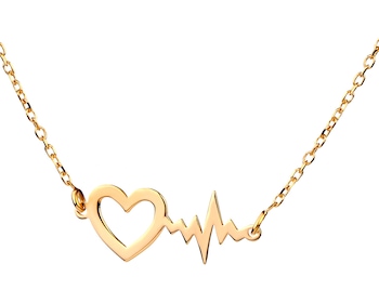 Pozlacený stříbrný náhrdelník - srdeční tep, srdce