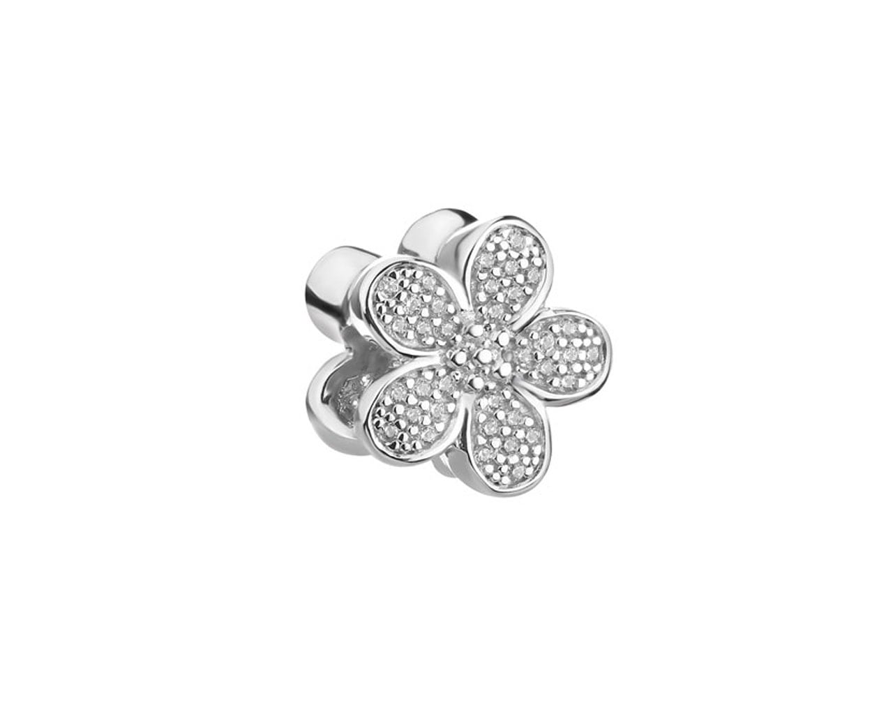 Zawieszka srebrna beads z cyrkoniami - kwiatek