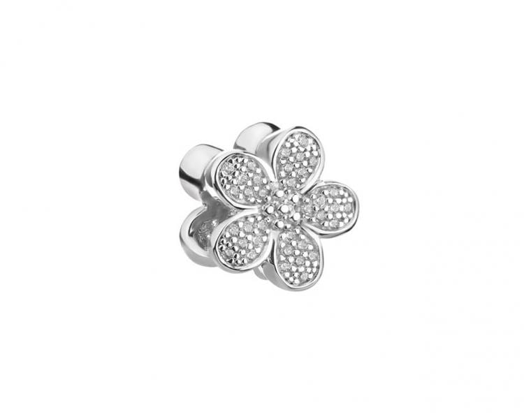 Zawieszka srebrna beads z cyrkoniami - kwiaty