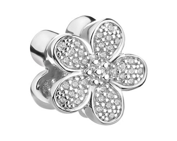 Zawieszka srebrna beads z cyrkoniami - kwiatek