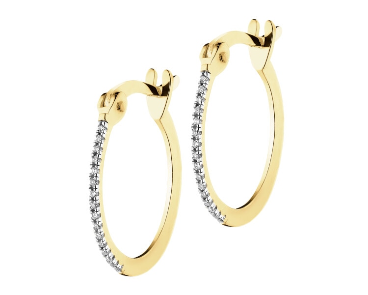 9 K Rhodium-Plated Yellow Gold Earrings with Diamonds - 0,04 ct - fineness 9 K