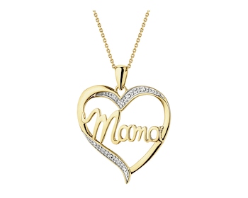 Zawieszka z żółtego złota z diamentami - mama, serce - 0,01 ct - próba 375