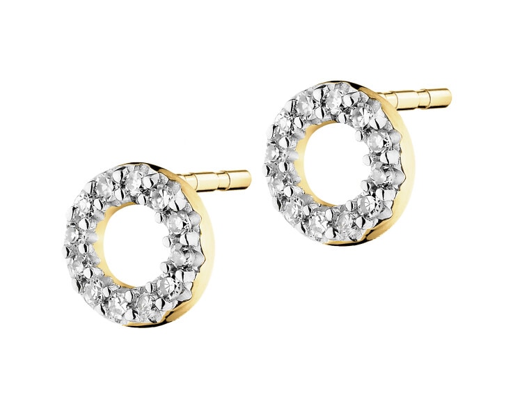 9 K Rhodium-Plated Yellow Gold Earrings with Diamonds - 0,03 ct - fineness 9 K