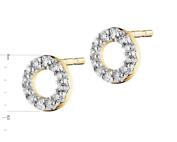 9 K Rhodium-Plated Yellow Gold Earrings with Diamonds - 0,03 ct - fineness 9 K