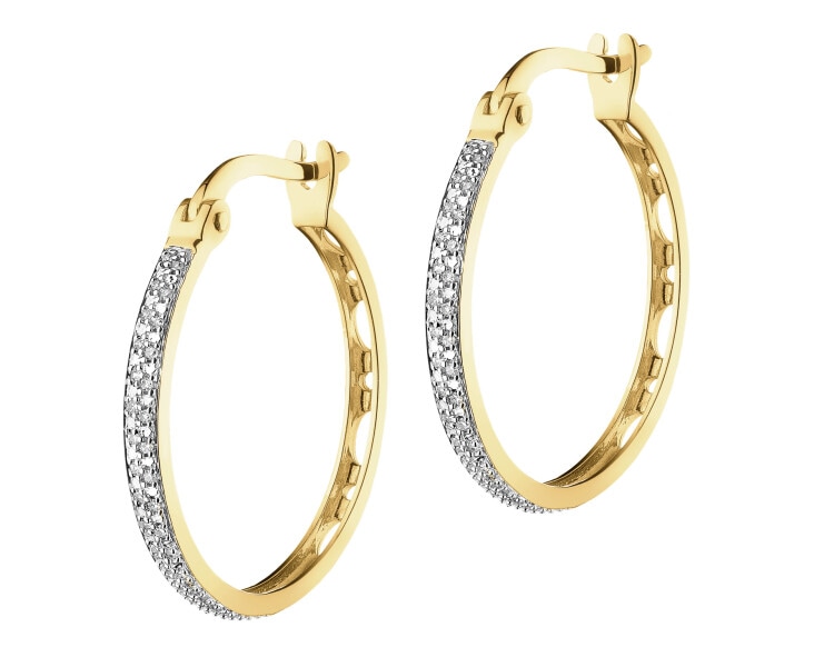 14 K Rhodium-Plated Yellow Gold Earrings with Diamonds - 0,10 ct - fineness 14 K