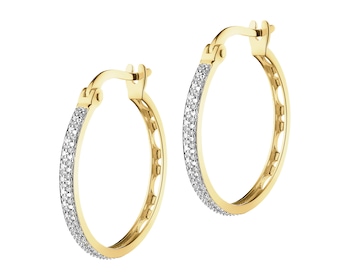 14 K Rhodium-Plated Yellow Gold Earrings with Diamonds - 0,10 ct - fineness 14 K