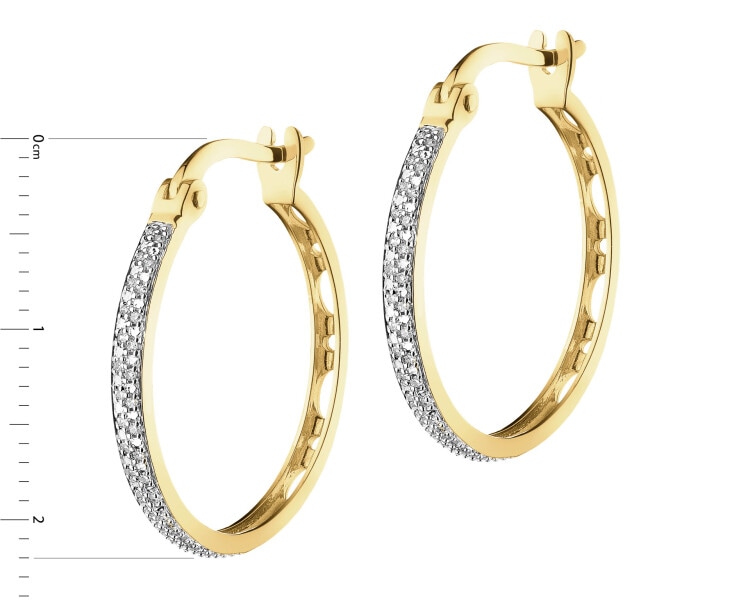 14 K Rhodium-Plated Yellow Gold Earrings with Diamonds - 0,10 ct - fineness 14 K