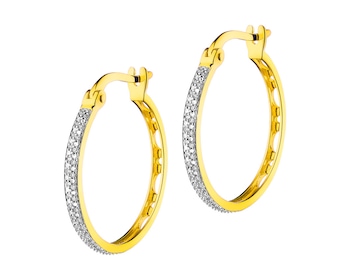 14 K Rhodium-Plated Yellow Gold Earrings with Diamonds 0,10 ct - fineness 14 K