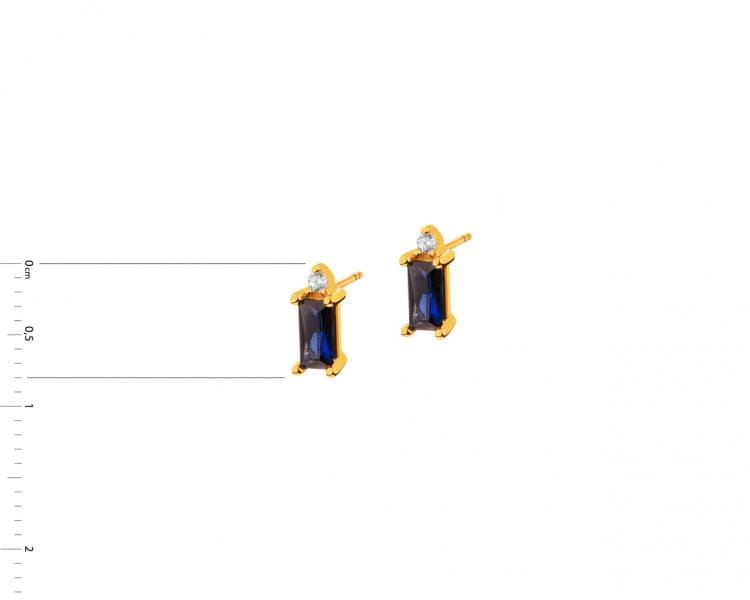 8 K Yellow Gold Earrings with Synthetic Sapphire
