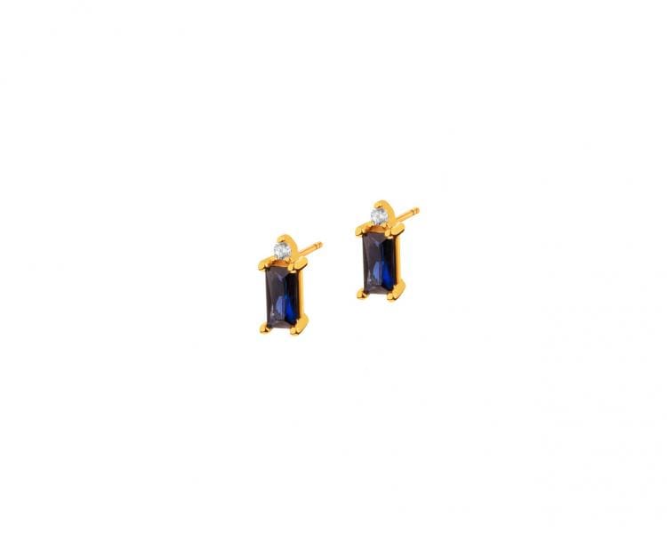 8 K Yellow Gold Earrings with Synthetic Sapphire