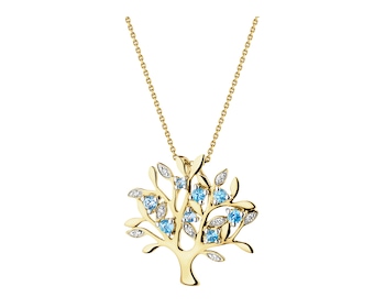 9 K Rhodium-Plated Yellow Gold Pendant with Diamonds - fineness 9 K