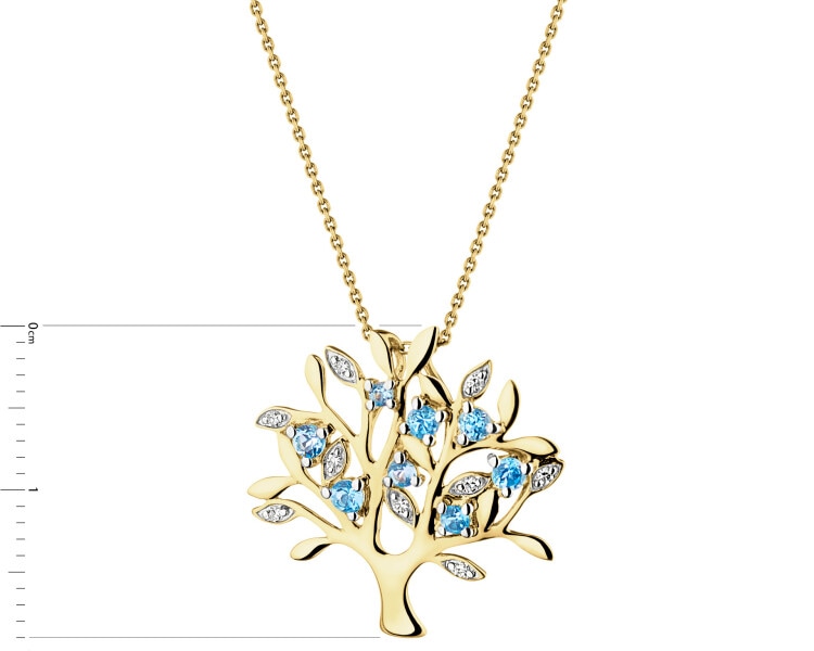 9 K Rhodium-Plated Yellow Gold Pendant with Diamonds - fineness 9 K