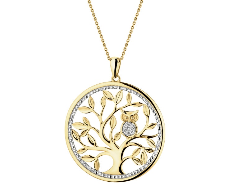 9 K Rhodium-Plated Yellow Gold Pendant with Diamonds - 0,02 ct - fineness 9 K