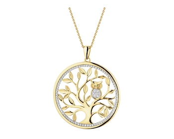 9 K Rhodium-Plated Yellow Gold Pendant with Diamonds - 0,02 ct - fineness 9 K