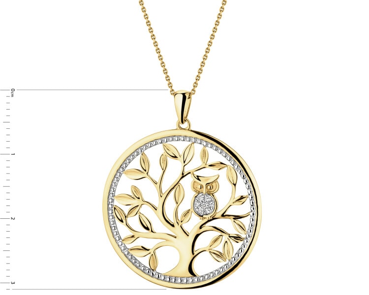 9 K Rhodium-Plated Yellow Gold Pendant with Diamonds - 0,02 ct - fineness 9 K