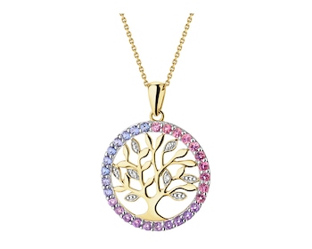 9 K Rhodium-Plated Yellow Gold Pendant with Diamonds - fineness 9 K