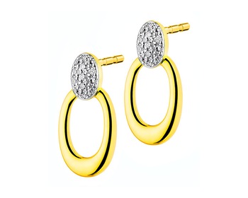 14 K Rhodium-Plated Yellow Gold Earrings with Diamonds 0,09 ct - fineness 14 K
