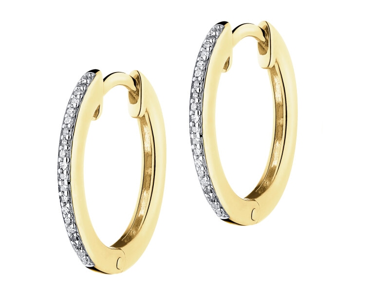 14 K Rhodium-Plated Yellow Gold Earrings with Diamonds - 0,06 ct - fineness 14 K