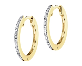 14 K Rhodium-Plated Yellow Gold Earrings with Diamonds - 0,06 ct - fineness 14 K