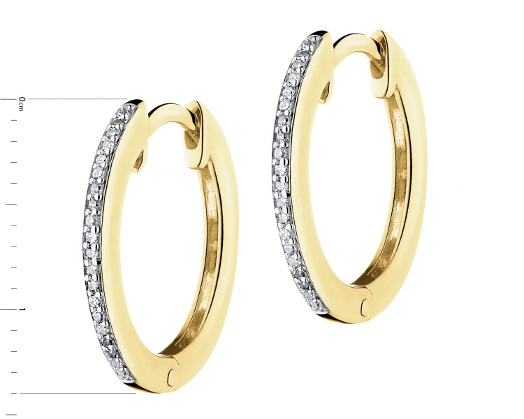 14 K Rhodium-Plated Yellow Gold Earrings with Diamonds - 0,06 ct - fineness 14 K