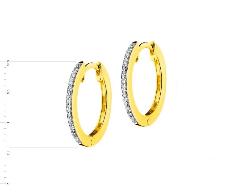 14 K Rhodium-Plated Yellow Gold Earrings with Diamonds 0,06 ct - fineness 14 K