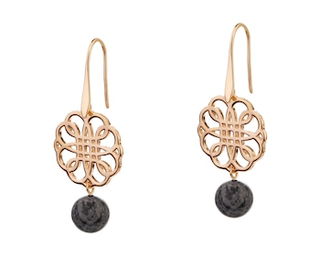 Gold-Plated Brass Earrings with Obsidian