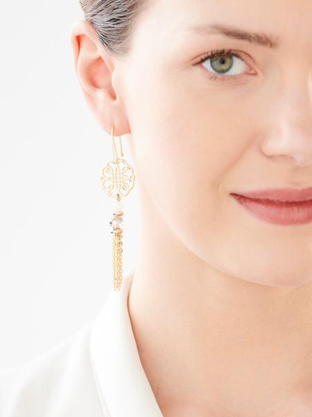 Gold-Plated Brass Earrings with Glass