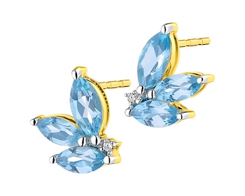 Yellow gold diamond and topaz earrings 0,01 ct - fineness 9 K