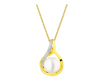 Yellow gold pendant with diamonds and pearl 0,04 ct - fineness 14 K
