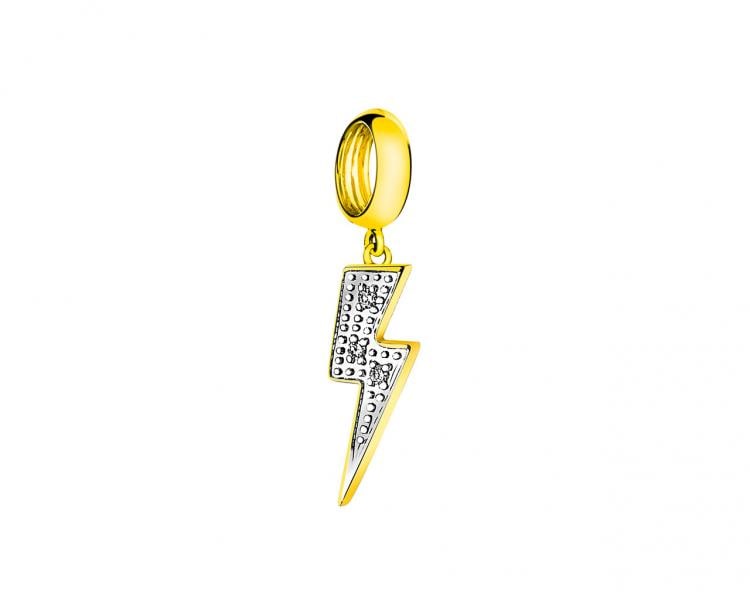 Yellow Gold Beads Diamond Pendant - Thunderbolt 0,01 ct - fineness 9 K