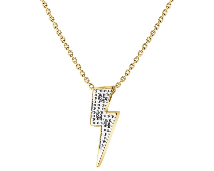 9 K Rhodium-Plated Yellow Gold Necklace with Diamonds - 0,01 ct - fineness 9 K