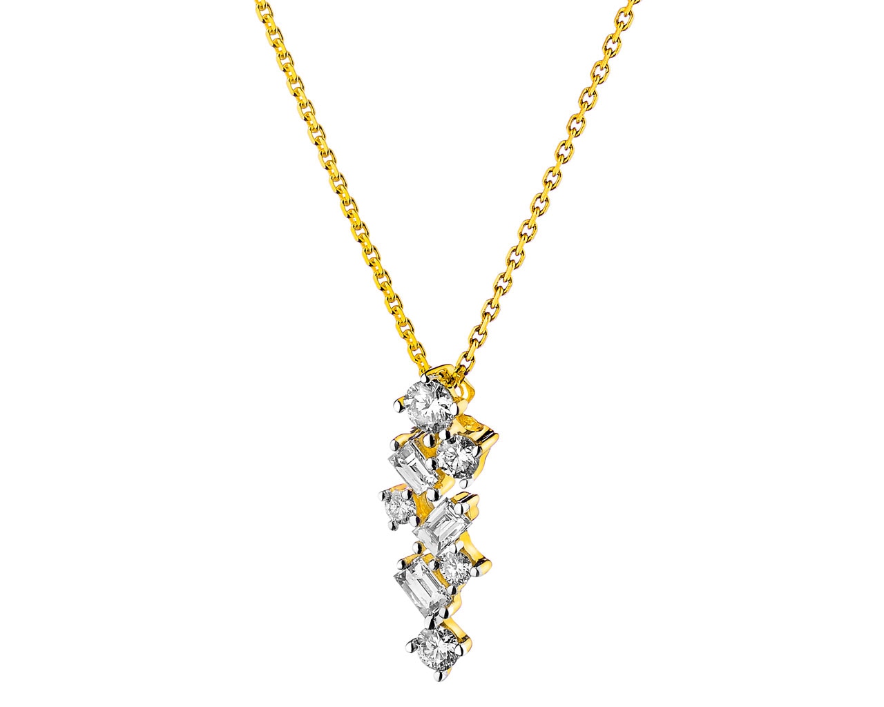 14 K Rhodium-Plated Yellow Gold Necklace with Diamonds 0,25 ct - fineness 14 K