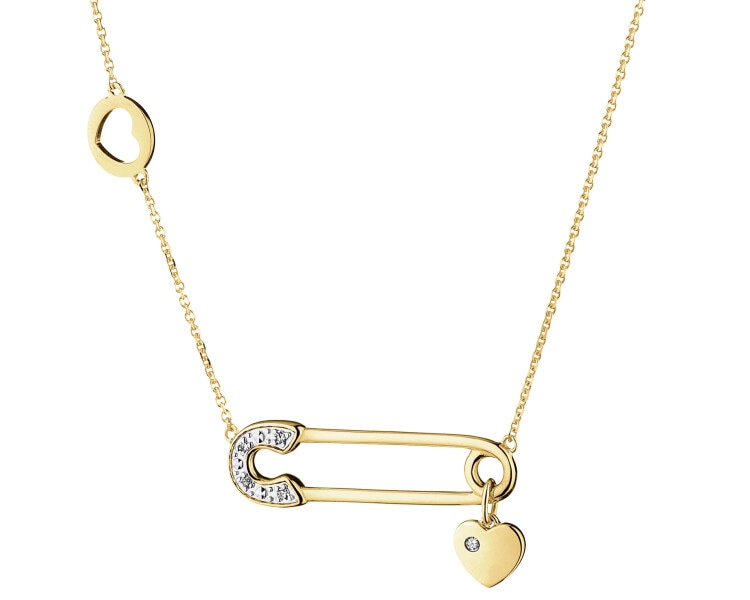 9 K Rhodium-Plated Yellow Gold Necklace with Diamonds - 0,02 ct - fineness 9 K