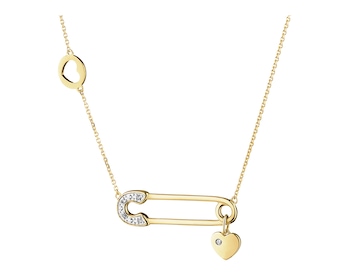 9 K Rhodium-Plated Yellow Gold Necklace with Diamonds - 0,02 ct - fineness 9 K