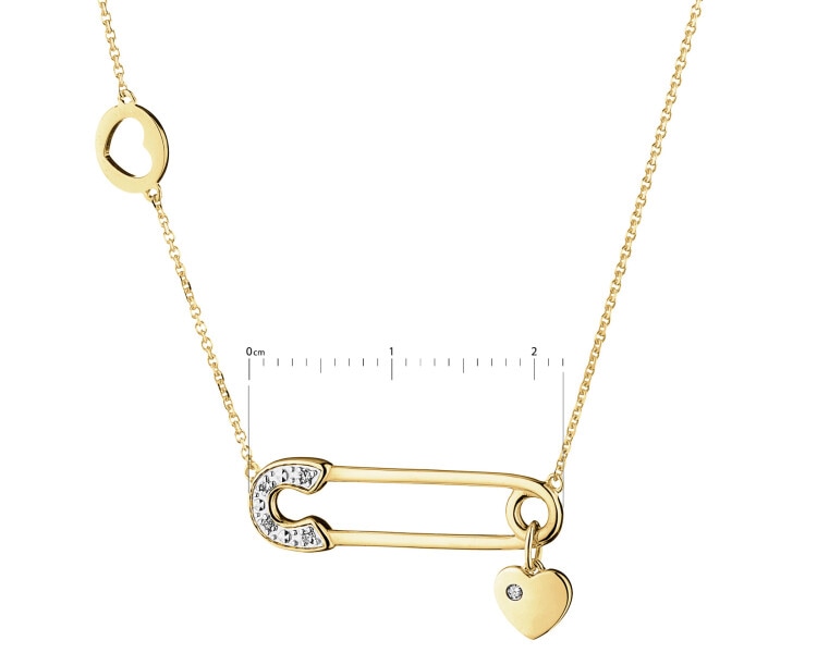 9 K Rhodium-Plated Yellow Gold Necklace with Diamonds - 0,02 ct - fineness 9 K