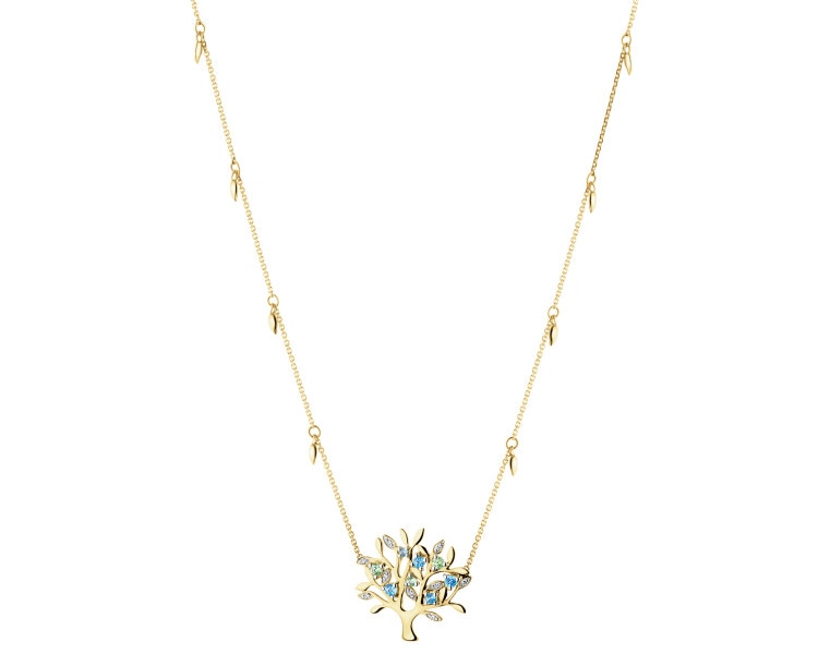 9 K Rhodium-Plated Yellow Gold Necklace with Diamonds - fineness 9 K