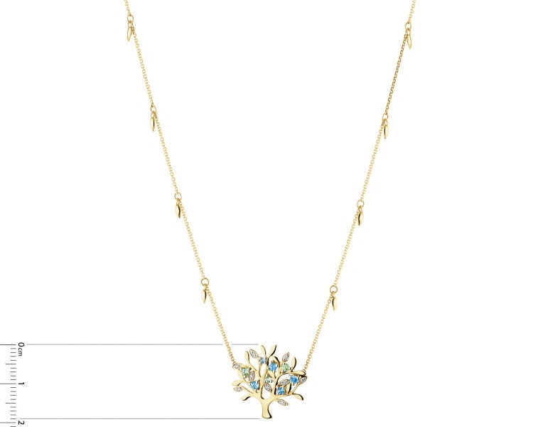 9 K Rhodium-Plated Yellow Gold Necklace with Diamonds - fineness 9 K