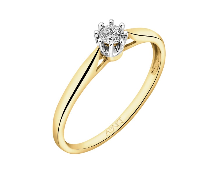 Yellow and white gold brilliant cut diamond ring - 0,10 ct - fineness 585