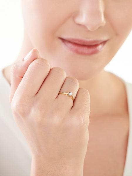 Yellow and white gold brilliant cut diamond ring 0,10 ct - fineness 585
